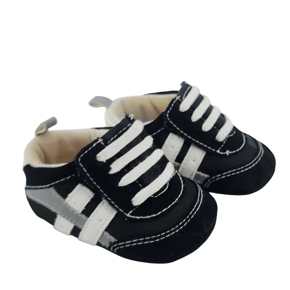 Baby Boy Soft Sole Sneakers Black White Athletic Crib Shoes‎ 6-9 Months